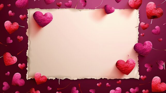 A romantic and whimsical design with textured heart shapes bordering a pink background, evoking feelings of love and affection in a modern and stylish manner.