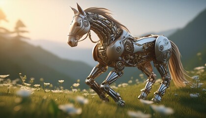 robot horse in the field