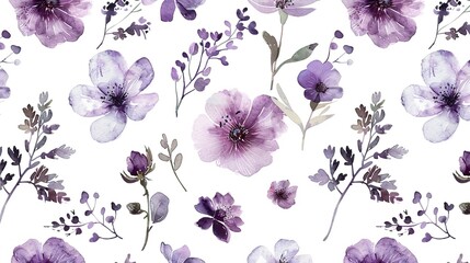 Pattern with different flowers watercolor on white background. beautiful floral pattern with watercolor flowers. watercolor flowers. seamless pattern. purple flowers