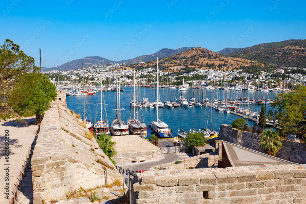 Poster The Bodrum marina aerial panoramic view in Turkey