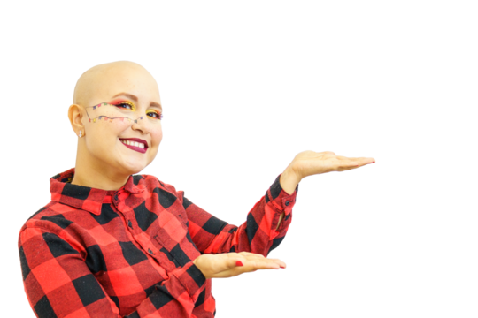 Brazilian woman undergoing cancer treatment with São João flag makeup Festa Junina Julina transparent png