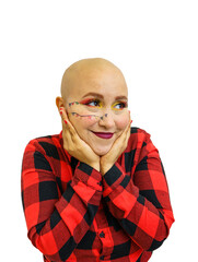 Brazilian woman undergoing cancer treatment with São João flag makeup Festa Junina Julina transparent png