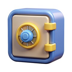 Generative ai. colorful cartoon safe, 3D render, smooth shapes, vibrant colors, blue and yellow, matte finish, playful design, isolated, white background
