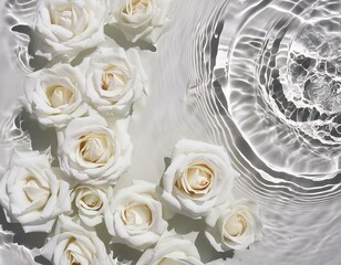 A bunch of white roses floating in a pool of water