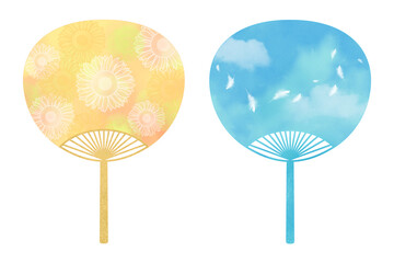 夏の風物詩、ひまわりと青空のうちわ