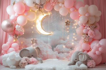 A pink and white room with a pink and white theme