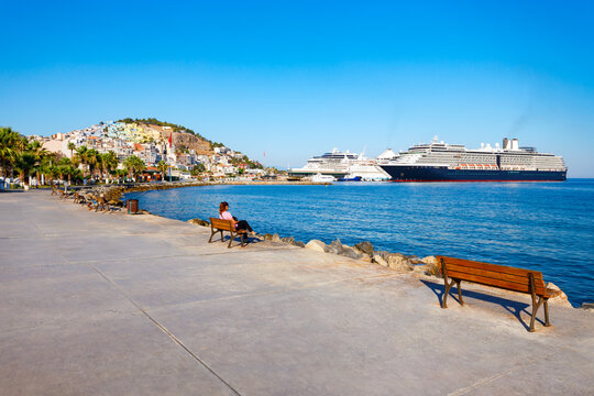 Kusadasi city seafront promenade in Aydin Province in Turkey