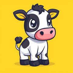 Obraz premium Dairy Delights: Adorable Cow Cartoon Vector Icon Illustration in Artistic Style