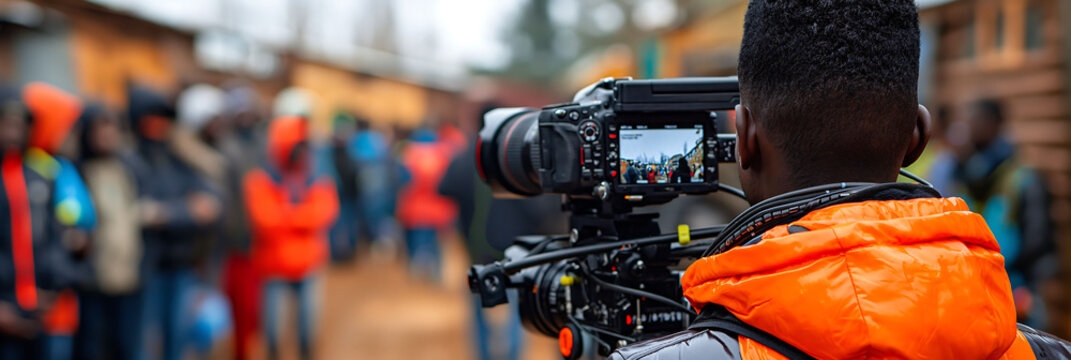 cameraman filming the immigration of Africans to europe