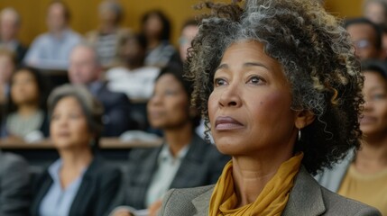 Portrait of a confident mature woman with gray hair. AI.