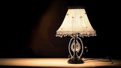 a close up of a lamp with a shade on it
