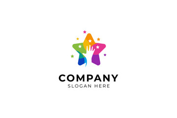 Hand reach star logo with colorful template vector design style
