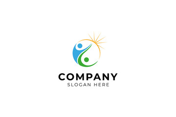 People logo with Sunlight for Culture Diversity Together Team Work Unity Community Care Human Gathering Logo design