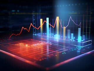 Financial data document, graph chart report statistic, marketing research development planning management, strategy analysis accounting, Financial business technology hologram concept. 