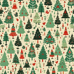 Obraz premium Christmas tree seamless pattern, tileable holiday country print for wallpaper, wrapping paper, scrapbook, fabric and product design inspiration