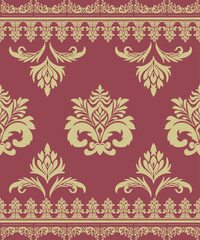 Elegant Ornamental Damask Pattern with Floral Motifs ,Intricate and Symmetrical Design Ideal for Wallpaper, Textile, and Surface Decoration, Reflecting Classic Vintage Style