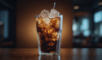 Glass of iced coffee with visible swirls of cream