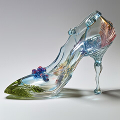 glass shoe 3d object illustration background
