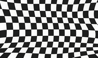 Fototapeta premium A dynamic black and white checkerboard pattern with a wavy illusion effect, creating an eye-catching optical illusion for various design uses.