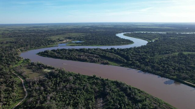 Aerial view of the city of Porto Jofre, Rio Cuiab&aacute;, Pantanal, Cuiab&aacute;, Brazil