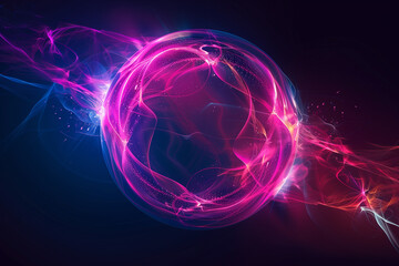 Futuristic abstract neon energy ball with glowing magical waves on dark background