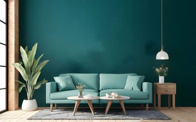 Fototapeta premium nterior design of living room with wooden furniture