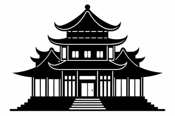 Chinese house silhouette vector illustration, black chinese building