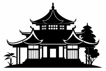 Chinese house silhouette vector illustration, black chinese building