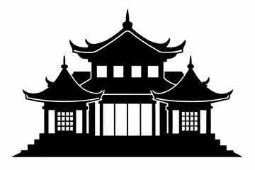Chinese house silhouette vector illustration, black chinese building