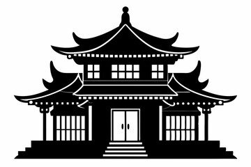 Chinese house silhouette vector illustration, black chinese building