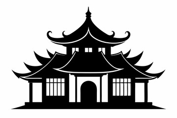 Chinese house silhouette vector illustration, black chinese building