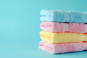 Stack of towels on a table in pastel colors