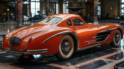 Classic Orange Coupe in a Museum Setting