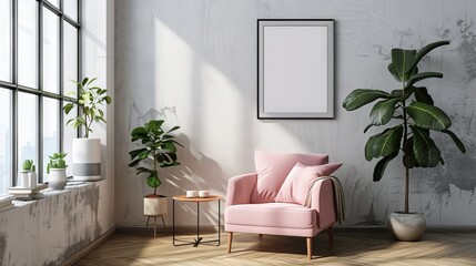 Portrait frame in a stylish home 'mock up' for social media use