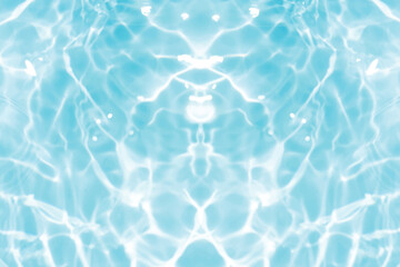 Blue water with ripples on the surface. Defocus blurred transparent blue colored clear calm water surface texture with splashes and bubbles. Water waves with shining pattern texture background.