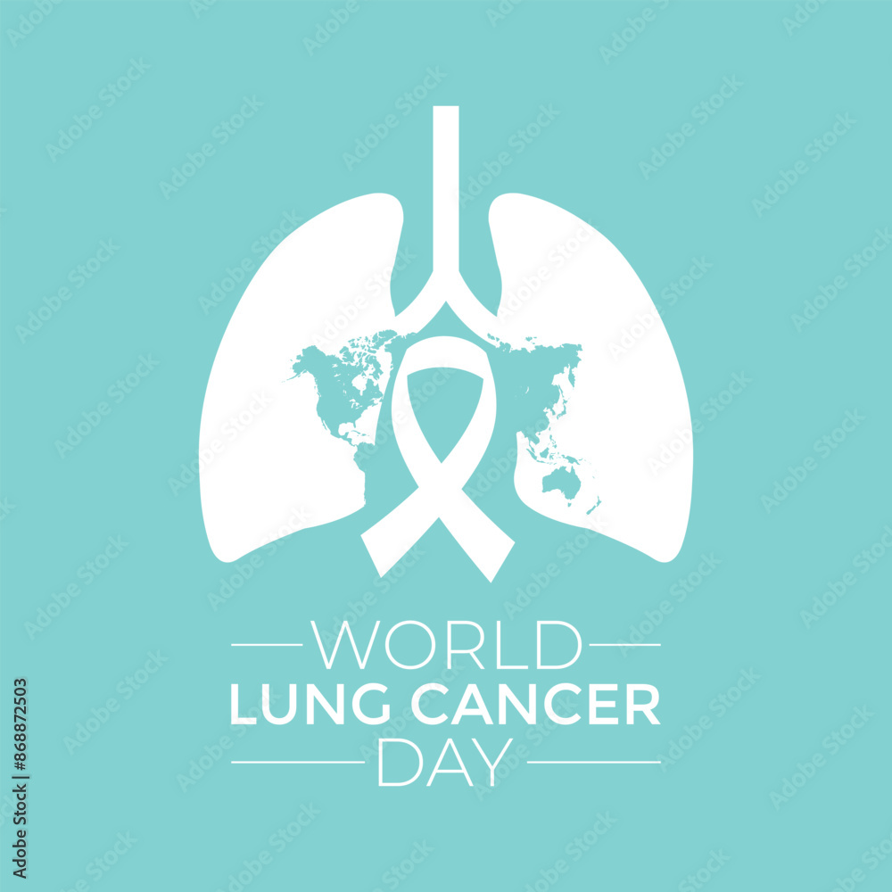 Wall mural vector illustration World Lung Cancer day is observed every year on August 1. ribbon with lung icon vector illustration background template. Holiday concept.