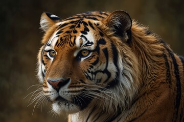 Fototapeta premium A tiger is looking to the right of the frame