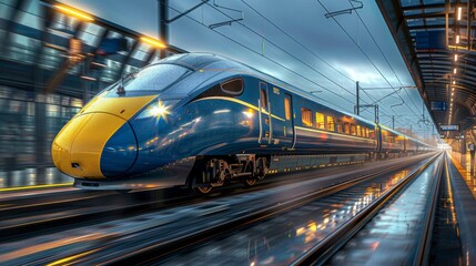 Fototapeta premium Modern High-Speed Train at a Station - Generative AI