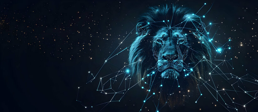 Futuristic digital illustration of a lion integrated with a high-tech network, symbolizing strength in technology and innovation.