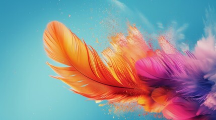 Obraz premium Orange and Pink Feathers Exploding in the Sky