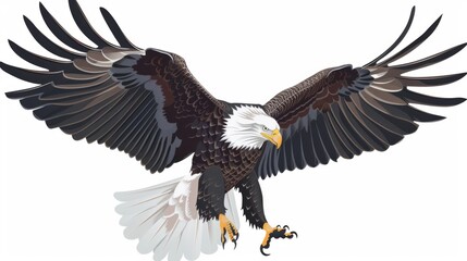 Obraz premium A stylized graphic illustration of a bald eagle with wings spread wide in flight, capturing the essence of freedom, power, and grace that this iconic bird represents.
