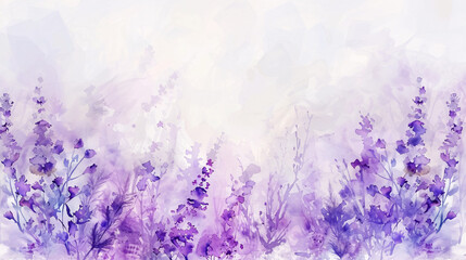 Lavender watercolor painting on white wall background. Impressionist art
