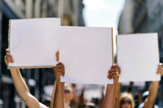Protesters holding blank political poster banners. Empty protest banner template