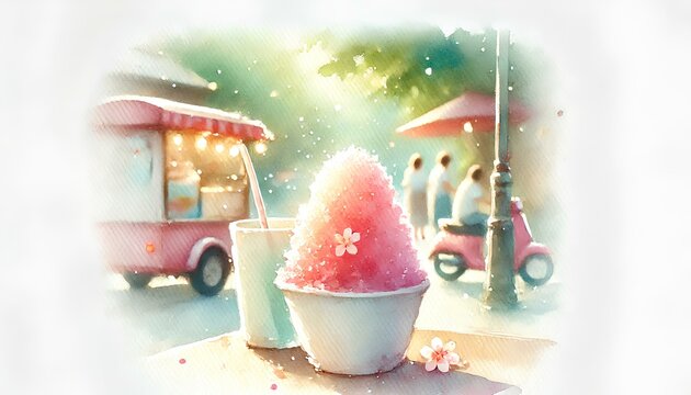かき氷、水彩画、イラスト｜Shaved ice, watercolor painting