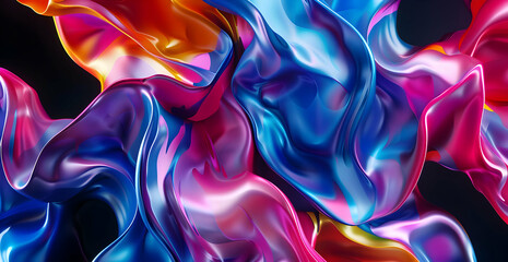 Obraz premium Vibrant abstract fluid art featuring vivid blue, pink, and orange waves creating a dynamic, colorful visual experience.