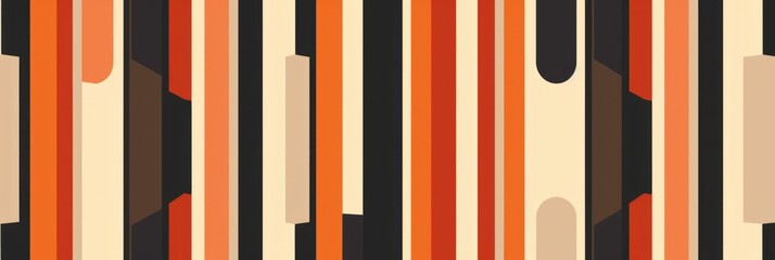 Abstract wallpaper with a geometric pattern featuring vertical lines and shapes in orange, brown, and beige, banner