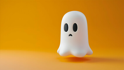 Cute smiling ghost character on a vibrant orange background, perfect for Halloween or playful design projects.