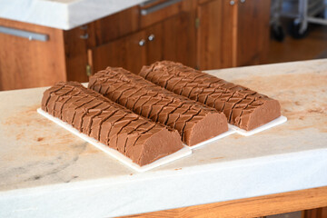 Mackinac Island fudge on marble table