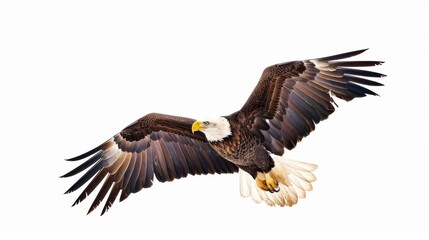 Obraz premium This detailed drawing portrays a bald eagle with its wings spread wide in flight, highlighting its sharp features and the grace and strength of this magnificent bird of prey.