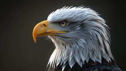 A stunning close-up profile of a majestic bald eagle looking to the side, showcasing its powerful beak, sharp eye, and intricate feather details.